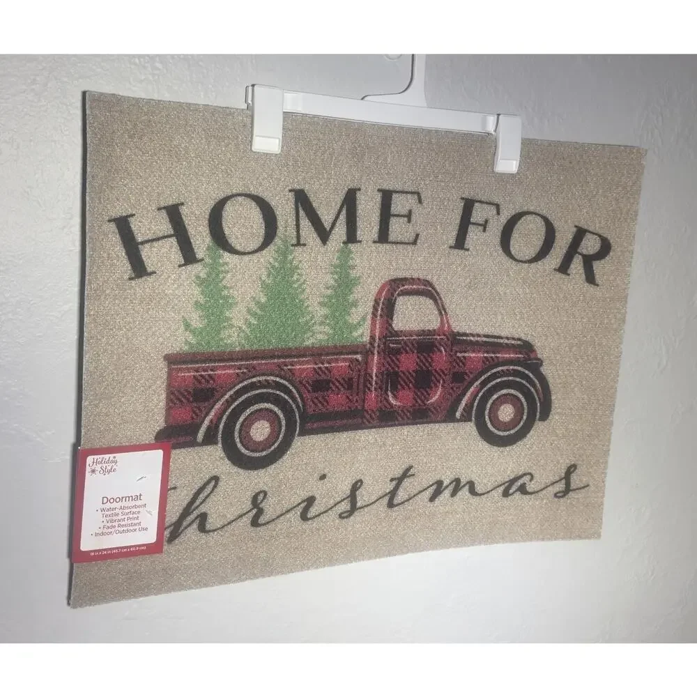 Holiday Style Doormat Rug “Pine Tree Plaid Red Truck